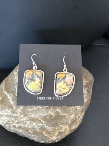 Navajo Bumblebee Jasper Earrings | Sterling Silver | Authentic Native American Handmade | 15827