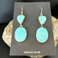Navajo Blue Kingman Turquoise Dangle Earrings | Sterling Silver | Authentic Native American Handmade | 15107