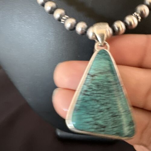 Men's Navajo Blue Spiderweb Turquoise Pendant Necklace | Sterling Silver | Authentic Native American Handmade | 16242