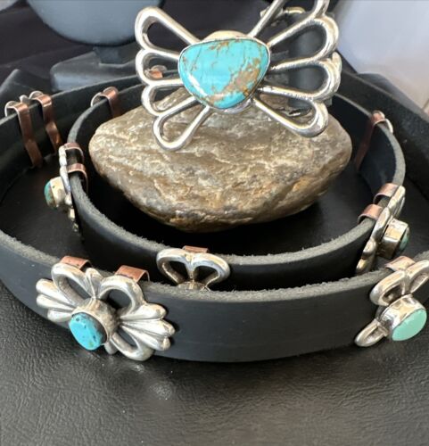 Men's Blue Kingman Turquoise Concho Belt | Sterling Silver Navajo Tufa | Authentic Native American Handmade | 16788