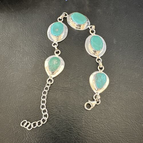 Navajo Blue Turquoise Link Bracelet | Sterling Silver | 9" | Authentic Native American Handmade | 17638