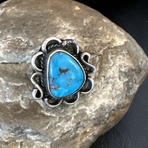 Navajo Blue Kingman Turquoise Ring | Sterling Silver | Sz 7.5 | Authentic Native American Handmade | 15894