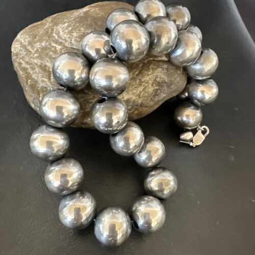 Navajo Pearls Necklace | XL Round 18mm Sterling Silver | 17" Single Strand | Authentic Native American Handmade | 17158