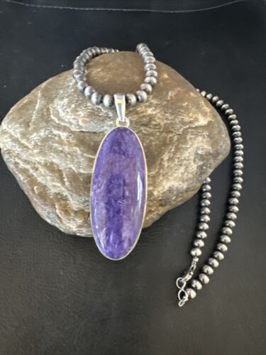 Navajo Pearls Purple Sugilite Pendant Necklace | Sterling Silver Beads | Authentic Native American Handmade | 15513