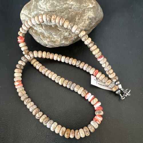 Navajo Red Spiny Oyster Jasper Necklace | Sterling Silver | 23" | Authentic Native American Handmade | 10156