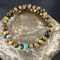 Navajo Blue Turquoise Coffee Tiger's Eye Bracelet | Stainless Steel Memory Wire | Authentic Native American Handmade | 17627