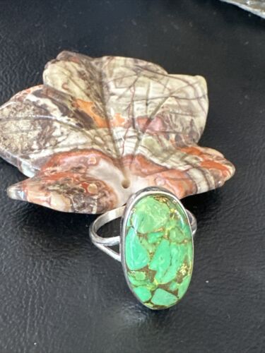 Navajo Green Mojave Turquoise Ring | Sterling Silver | Sz 10 | Authentic Native American Handmade | 15601