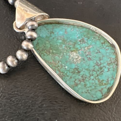 Men's Navajo Blue Spiderweb Turquoise Pendant Necklace | Sterling Silver | Authentic Native American Handmade | 16204