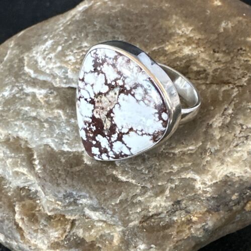 Women's Wild Horse Turquoise Ring | Navajo Sterling Silver | Sz 7 Adjustable | Authentic Native American Handmade | 15551