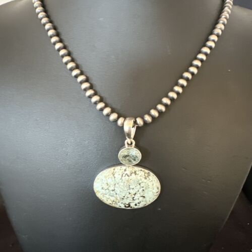 Navajo Dry Creek Turquoise Topaz Pendant Necklace | Sterling Silver | Authentic Native American Handmade | 16316