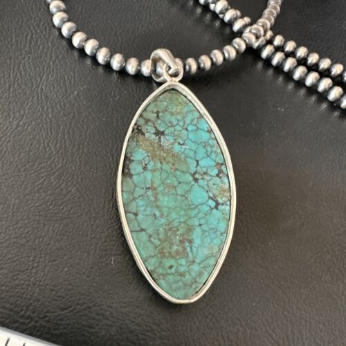 Men's Navajo Blue Spiderweb Turquoise Pendant Necklace | Sterling Silver | Authentic Native American Handmade | 16210