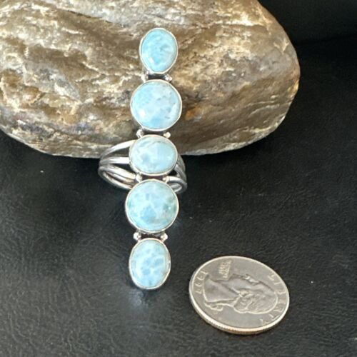Navajo Blue Larimar Multi-Stone Cluster Ring | Authentic Native American Sterling Silver | Sz 9.5 | 17555