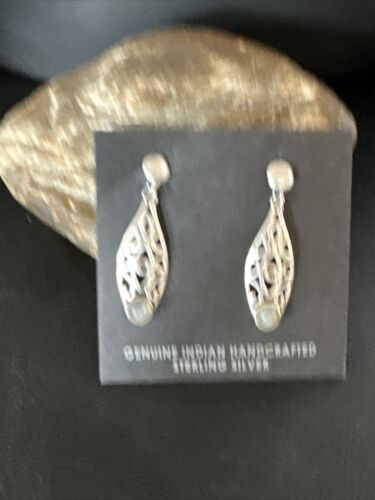 Navajo Labradorite Dangle Earrings | Sterling Silver | Authentic Native American Handmade | 15310