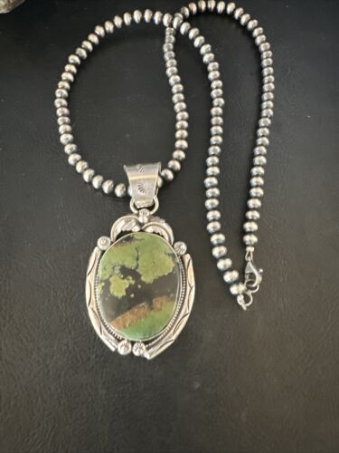 Navajo Green Turquoise Necklace | Sterling Silver | Authentic Native American Handmade | 15036