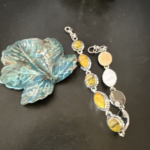 Navajo Bumblebee Jasper Link Bracelet | Sterling Silver | 8" | Authentic Native American Handmade | 16376