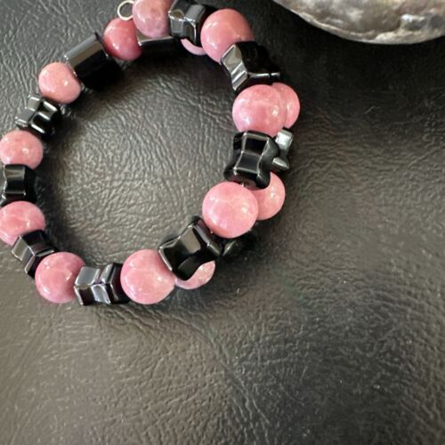 Navajo Pink Rhodochrosite Memory Wire Bracelet | Stainless Steel | Authentic Native American Handmade | 17624
