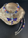 Blue Turquoise & Lapis Dragonfly Pendant Necklace | Navajo Sterling Silver | Authentic Native American Handmade | 13537