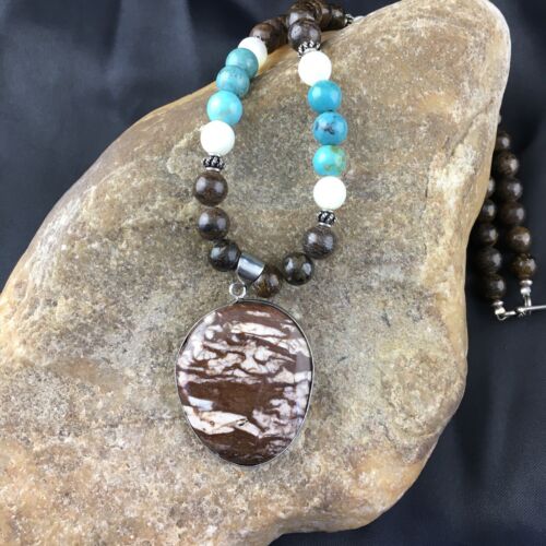 Navajo Wild Horse Turquoise Pendant Necklace | Sterling Silver | 18" | Authentic Native American Handmade | 10148