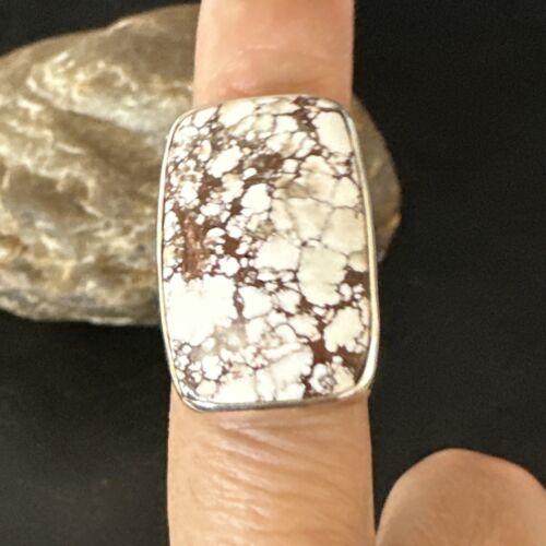 Women's Wild Horse Turquoise Ring | Navajo Sterling Silver | Sz 8 Adjustable | Authentic Native American Handmade | 15557