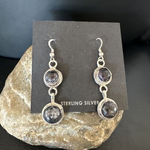 Navajo Purple Sugilite Dangle Earrings | Sterling Silver | 2" | Authentic Native American Handmade | 15695