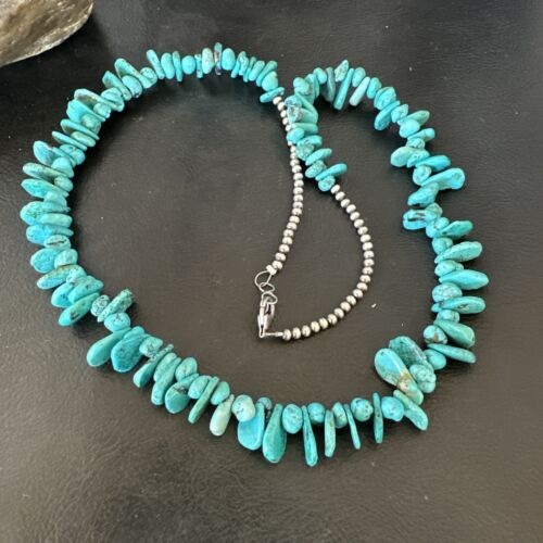 Navajo Blue Nugget Turquoise Bead Necklace | Sterling Silver Pearls | 20" | Authentic Native American Handmade | 16520