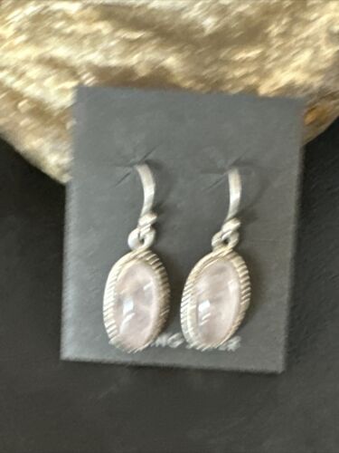 Navajo Pink Mother of Pearl Dangle Inlay Earrings | Sterling Silver | Authentic Native American Handmade | 15306