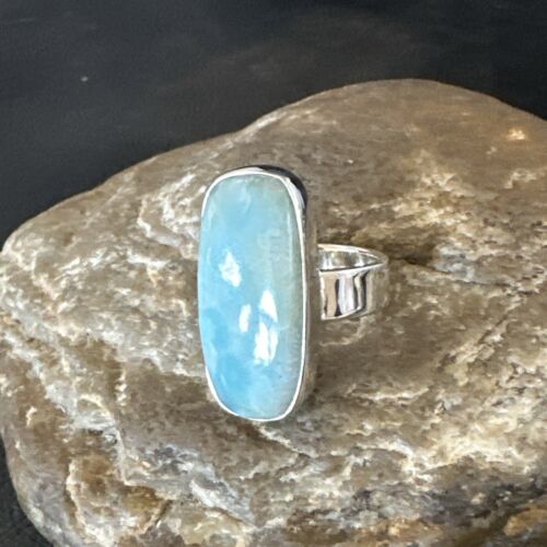 Navajo Blue Larimar Ring | Sterling Silver | Sz 7 | Authentic Native American Handmade | 17662