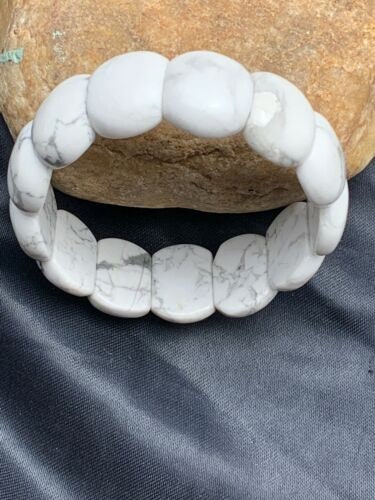 White Howlite Stone Stretch Bracelet | 7.25" Stretchable | Authentic Native American Handmade | 4602 Sale