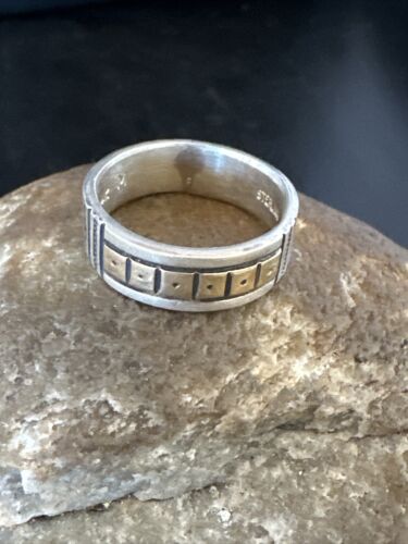 Men's Wedding Band | Navajo Stamped 14K Gold Sterling Silver Ring | Sz 10 | 15463