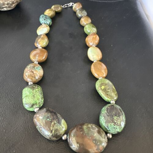 Navajo Green Turquoise Chunky Necklace | Sterling Silver | Graduated 20" | Authentic Native American | 15201