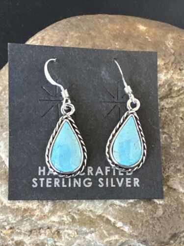 Women's Blue Ridge Turquoise Dangle Earrings | Navajo Sterling Silver | Authentic Native American Handmade | 16514