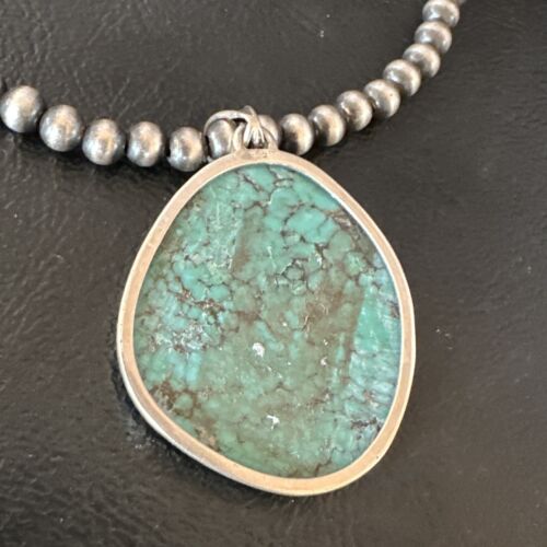 Men's Navajo Blue Spiderweb Turquoise Pendant Necklace | Sterling Silver | Authentic Native American Handmade | 16216