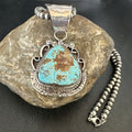 Navajo Royston Turquoise Pendant with Pearls | Sterling Silver Necklace | Authentic Native American Handmade | 17064