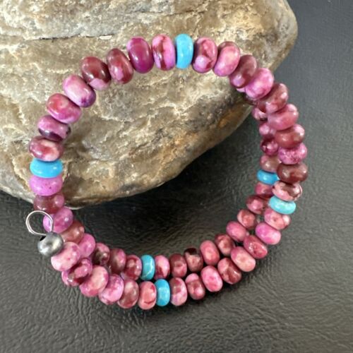 Navajo Purple Sugilite Turquoise Bead Bracelet | 6mm | Stainless Steel Memory Wire | Authentic Native American Handmade | 17613
