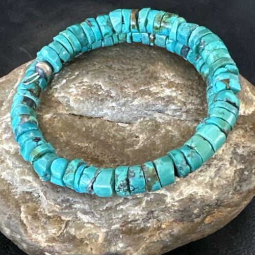 Navajo Turquoise Heishi Bracelet | Stainless Steel Memory Wire | 6mm | Authentic Native American Handmade | 17612