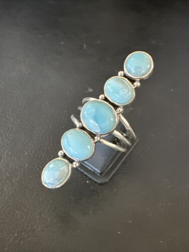 Navajo Blue Larimar Multi-Stone Ring | Authentic Native American Sterling Silver | Multi-Stone | Sz 9.5 | 15975