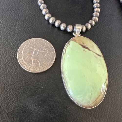 Navajo Green Gaspeite Pendant Necklace | Sterling Silver | Authentic Native American Handmade | 15484