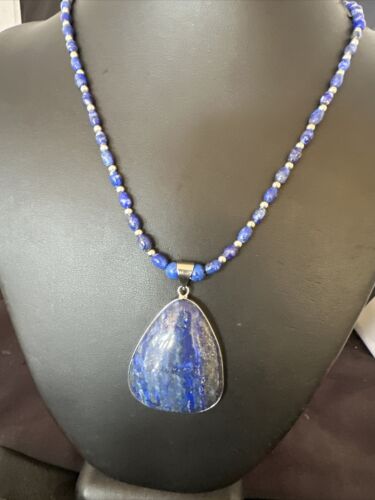 Navajo Blue Denim Lapis Pendant with Pearls | Sterling Silver Necklace | 22" | Authentic Native American Handmade | 16578