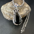 Men's Navajo Pearls Black Onyx Necklace Pendant | Sterling Silver | Authentic Native American Handmade | 16530