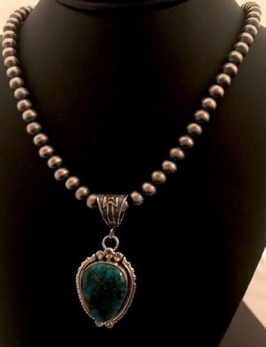 Handmade Navajo Sterling Silver Bisbee Turquoise Necklace Pendant | Yazzie | Rare | 3059