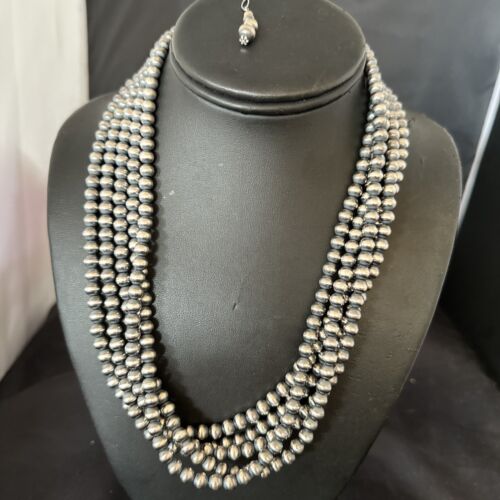 6mm Sterling Silver | Navajo Pearls Necklace | 5 Strand | 20” Authentic Native American | 17473