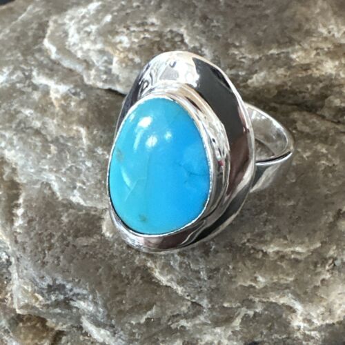 Navajo Blue Kingman Turquoise Ring | Sterling Silver | Sz 8 | Authentic Native American Handmade | 16591