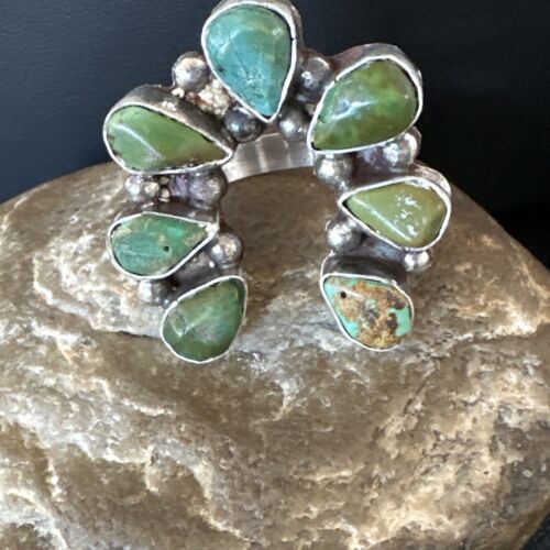 Navajo Green Turquoise Multi-Stone Cluster Ring | Authentic Native American Sterling Silver | Sz 11 | 15659
