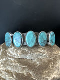 Women's Blue Turquoise 5-Stone Cuff Bracelet | Navajo Sterling Silver | Authentic Native American Jewelry | 16165