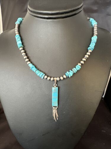 Navajo Kingman Turquoise Pendant Necklace | Sterling Silver | Native American Handmade | 14827