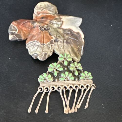 Zuni Green Gaspeite & Turquoise Pendant Necklace | Sterling Silver | Native American Handmade | 15207