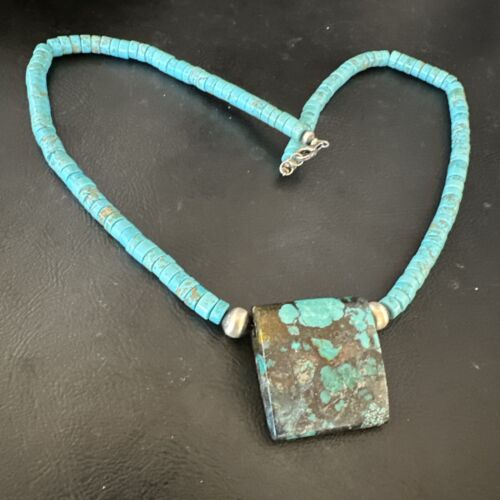 Navajo SpiderWeb Turquoise Heishi Pearls Necklace | Sterling Silver | 20" | Authentic Native American Handmade | 17097