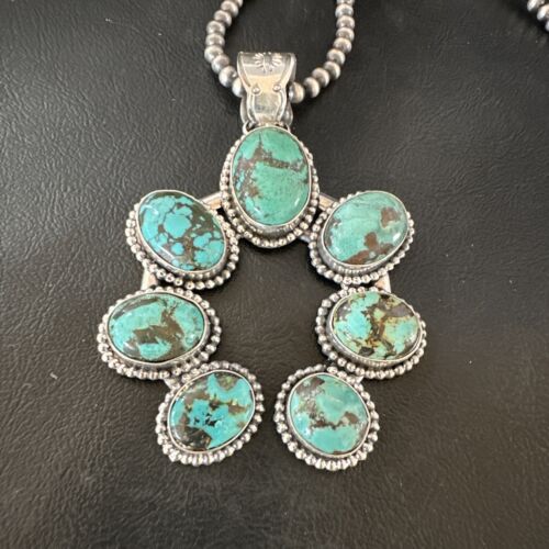 Men's Blue Turquoise Naja Pendant | Navajo Pearls Sterling Silver Necklace | Authentic Native American Handmade | 16180 - Masha USA