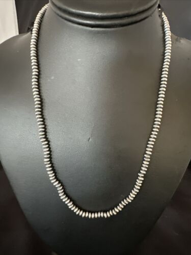 Navajo Pearl Sterling Silver Saucer Bead Necklace | Hand Strung 5mm | 20" | Authentic Native American | 60520