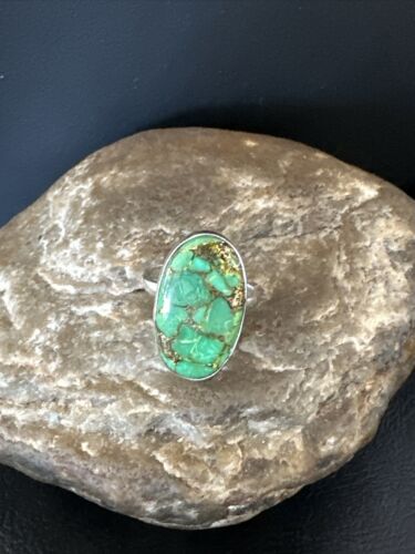 Navajo Green Mojave Turquoise Ring | Sterling Silver | Sz 8 | Authentic Native American Handmade | 15589